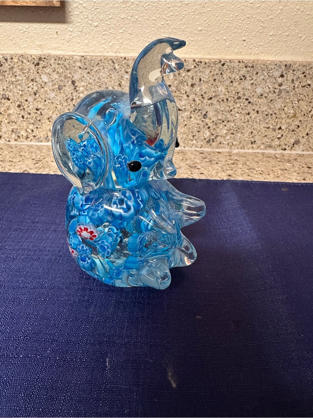 Blue Glass Elephant Figurine Decorative Accent